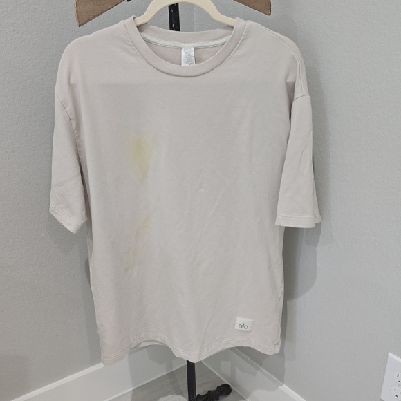 ALO Yoga Men's Cream T-Shirt Double Take Short Sleeve Bone Medium - Picture 1 of 10